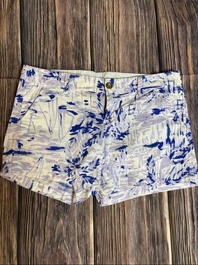 Lilly Pulitzer White and Blue Painted Floral Cotton Shorts (0020)